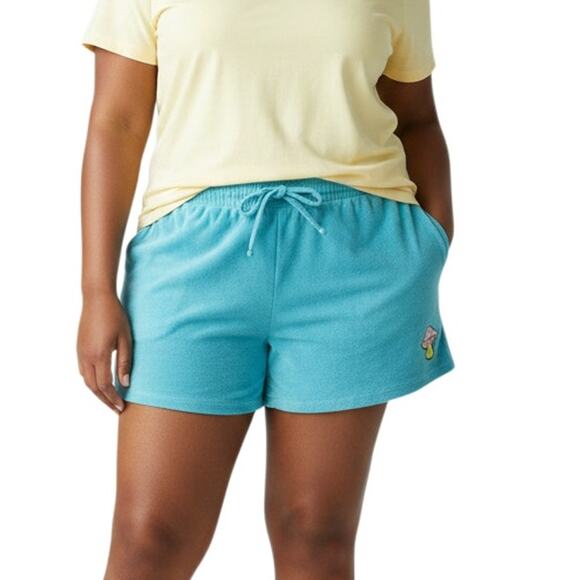 Fabletics Pants - Fabletics Teal Terry Cloth Mini Shorts Mushroom Patch Coquette 1X